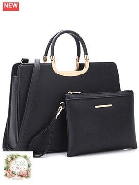 Vegan PU Leather Satchel Purse with Matching Wallet, Work Bag Tote